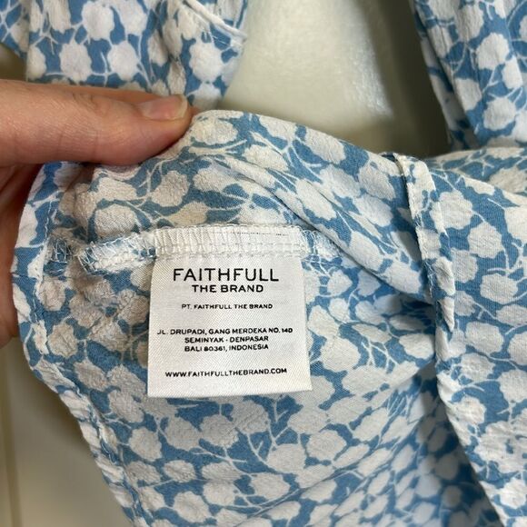 Faithfull The Brand, Women’s Wrap Top, “Zalia” Floral in 'Riviera Blue' - Small - Picture 16 of 17